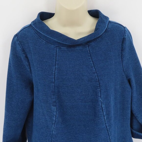 Boden Womens 10 Regular Solid Blue Denim Jean Boat Neck Shift Dress Cotton Blend - Picture 2 of 9